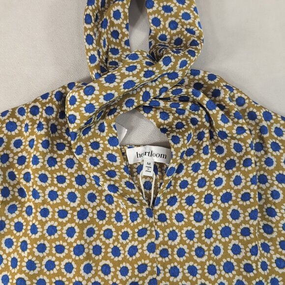 Heartloom Cross Halter Tank Top V-Neck Floral FLower Gold Yellow Blue M Medium - Picture 5 of 10